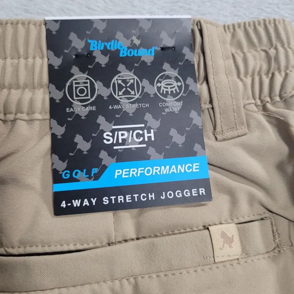 Birdie Bound Jogger Pants Mens Small Beige Golf Performance 4-Way Stretch Pocket